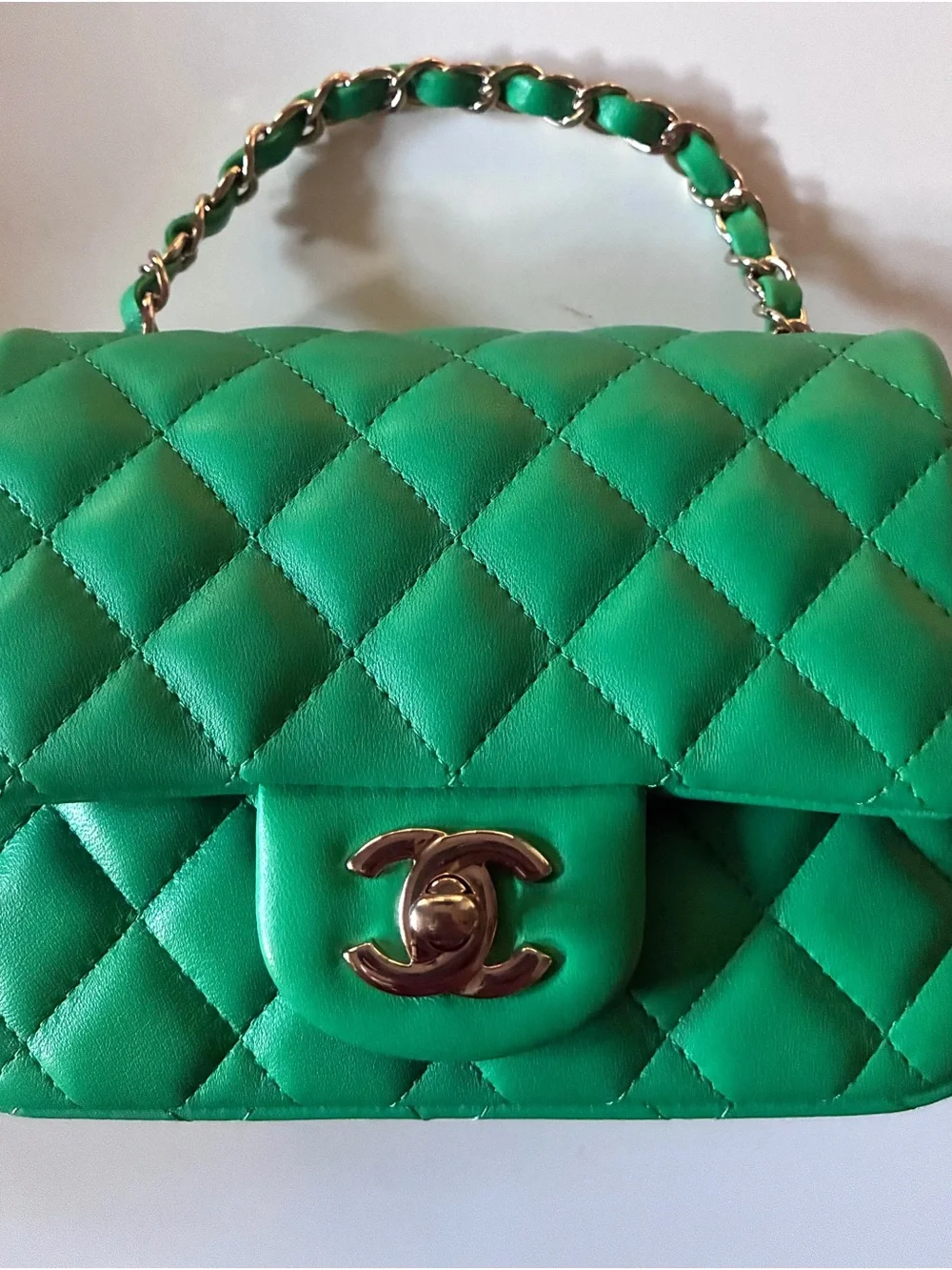 CHANEL Green Quilted Mini Flap Bag
